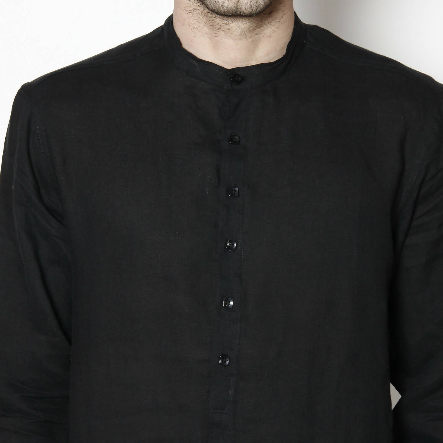 Even Apparels Black Linen Linen Men's Kurta With Band Collar - Distacart