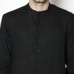 Thumbnail for Even Apparels Black Linen Linen Men's Kurta With Band Collar - Distacart