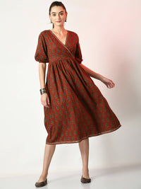 Thumbnail for Myshka Women's Rust Empire Printed Dress - Distacart