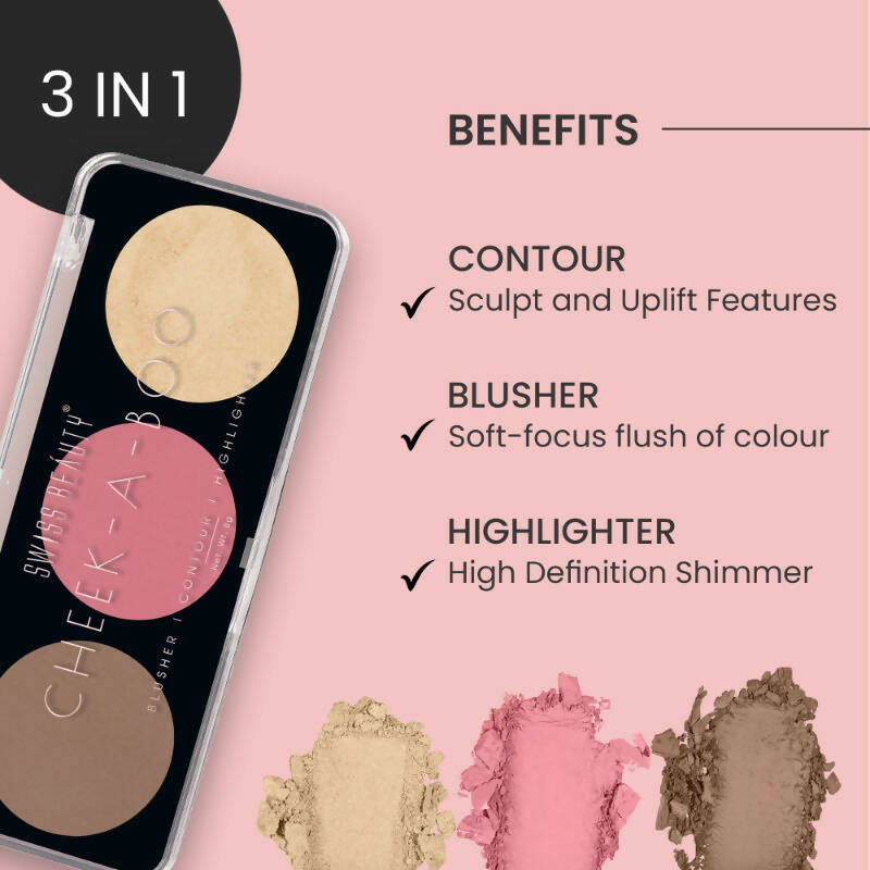 Swiss Beauty Cheek-A-Boo 3 In 1 Blusher Contour & Highlighter - 2 - Distacart