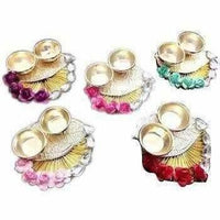 Thumbnail for Fancy Haldi Kumkum Holder with Flowers and Kundans - 1 Piece - Distacart