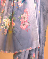Thumbnail for Grey Cotton Silk Floral Printed Saree With Unstitched Blouse Piece - Akshita - Distacart