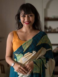 Thumbnail for Suta Teal Floral Pure Cotton Saree - Distacart