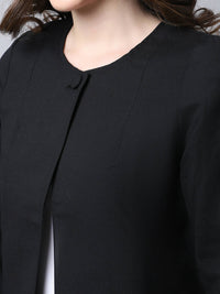 Thumbnail for Even Apparels Black Linen Cotton Open Front Statement Women's Jacket - Distacart