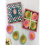 Thumbnail for Tied Ribbons Green & Pink Set of 8 Terracotta Clay Diwali Diyas - Distacart