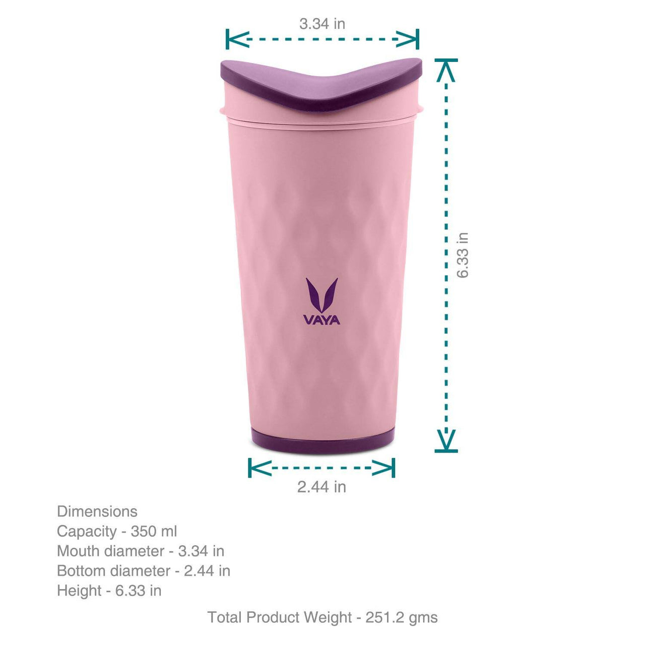 Vaya Drynk Kid'S Stainless Steel Tumbler With Spill-Proof Pediasafe Lid - 350ml (Pink) - Distacart