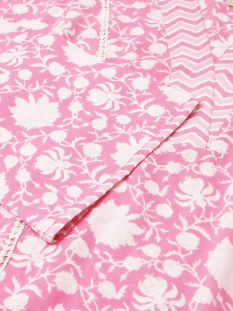 FIORRA Women's Pink Cotton A-Line Kurta Set - Distacart