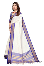 Thumbnail for Vamika Weaving White Cotton Silk Saree (DEVAL PURPLE) - Distacart