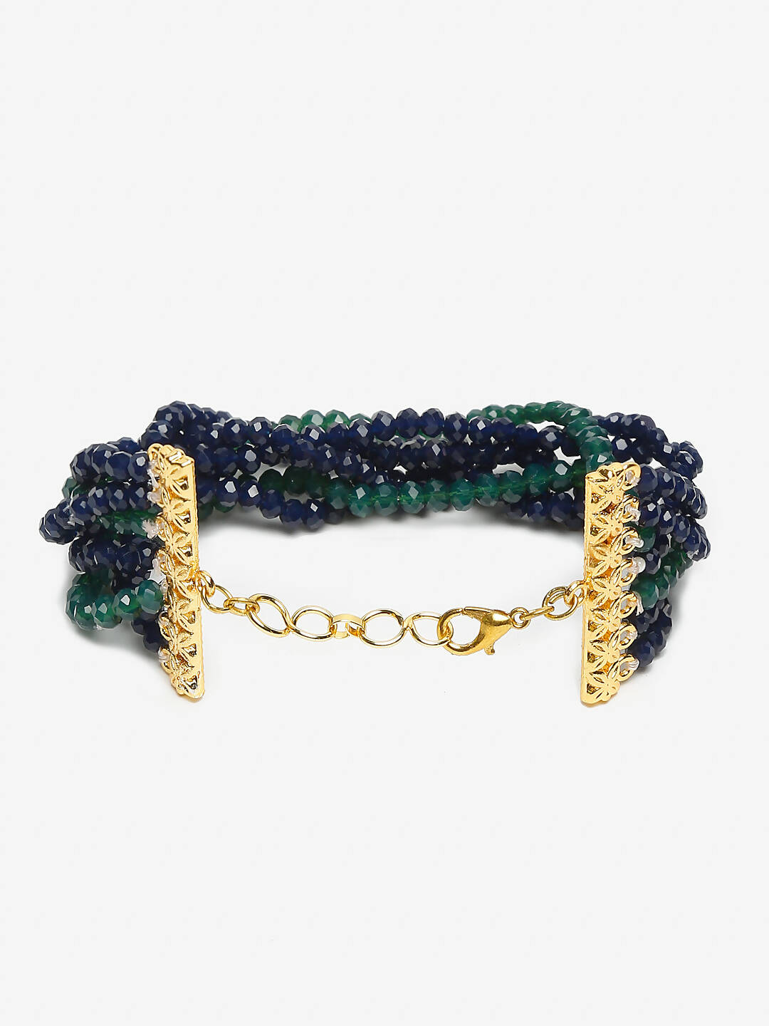 Women's Gold-Toned, Navy Blue Green Onyx Gold-Plated Multistrand Bracelet - Ruby Raang - Distacart