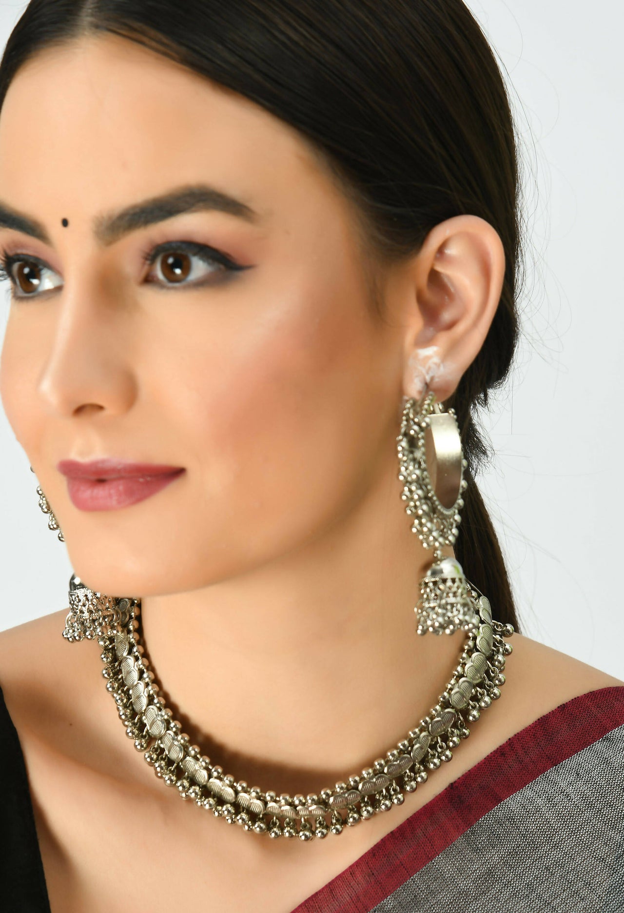 Mominos Fashion Johar Kamal Oxidised Silver-Plated Heart Design Necklace Choker Set For Women - Distacart