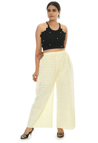Thumbnail for Mominos Fashion Moeza Cotton Off White Chikan Work Palazzo