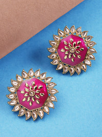 Thumbnail for Priyaasi Finely Detailed Gold And Magenta Big Size Stud Earrings For Women And Girls - Distacart
