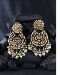 Thumbnail for Priyaasi Women Gold-Plated Stone Studded Chandbali With Pearl Drop - Distacart