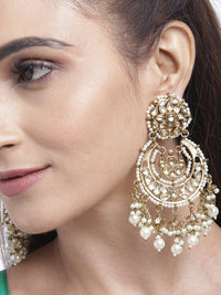 Thumbnail for Priyaasi Women Gold-Plated Stone Studded Chandbali With Pearl Drop - Distacart
