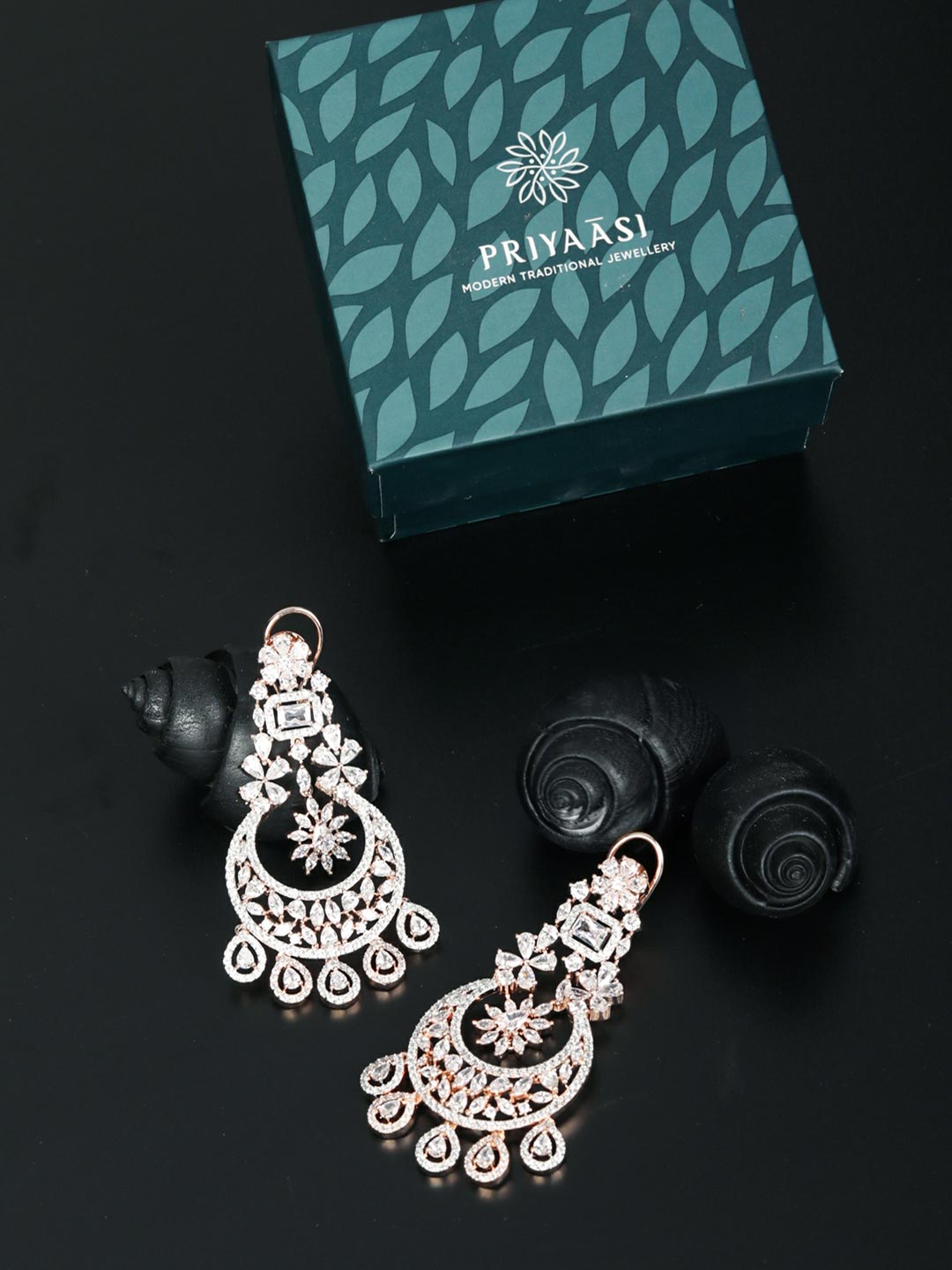 Priyaasi Women American Diamond Rose Gold Plated Crescent Drop Earrings - Distacart
