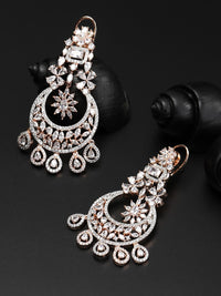 Thumbnail for Priyaasi Women American Diamond Rose Gold Plated Crescent Drop Earrings - Distacart