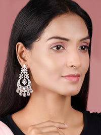 Thumbnail for Priyaasi Women American Diamond Rose Gold Plated Crescent Drop Earrings - Distacart