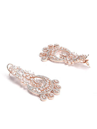 Thumbnail for Priyaasi Women American Diamond Rose Gold Plated Crescent Drop Earrings - Distacart