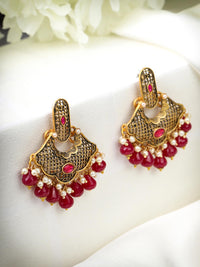 Thumbnail for Priyaasi Women Magenta Kundan Pearls Gold Plated Chandbali Earrings - Distacart