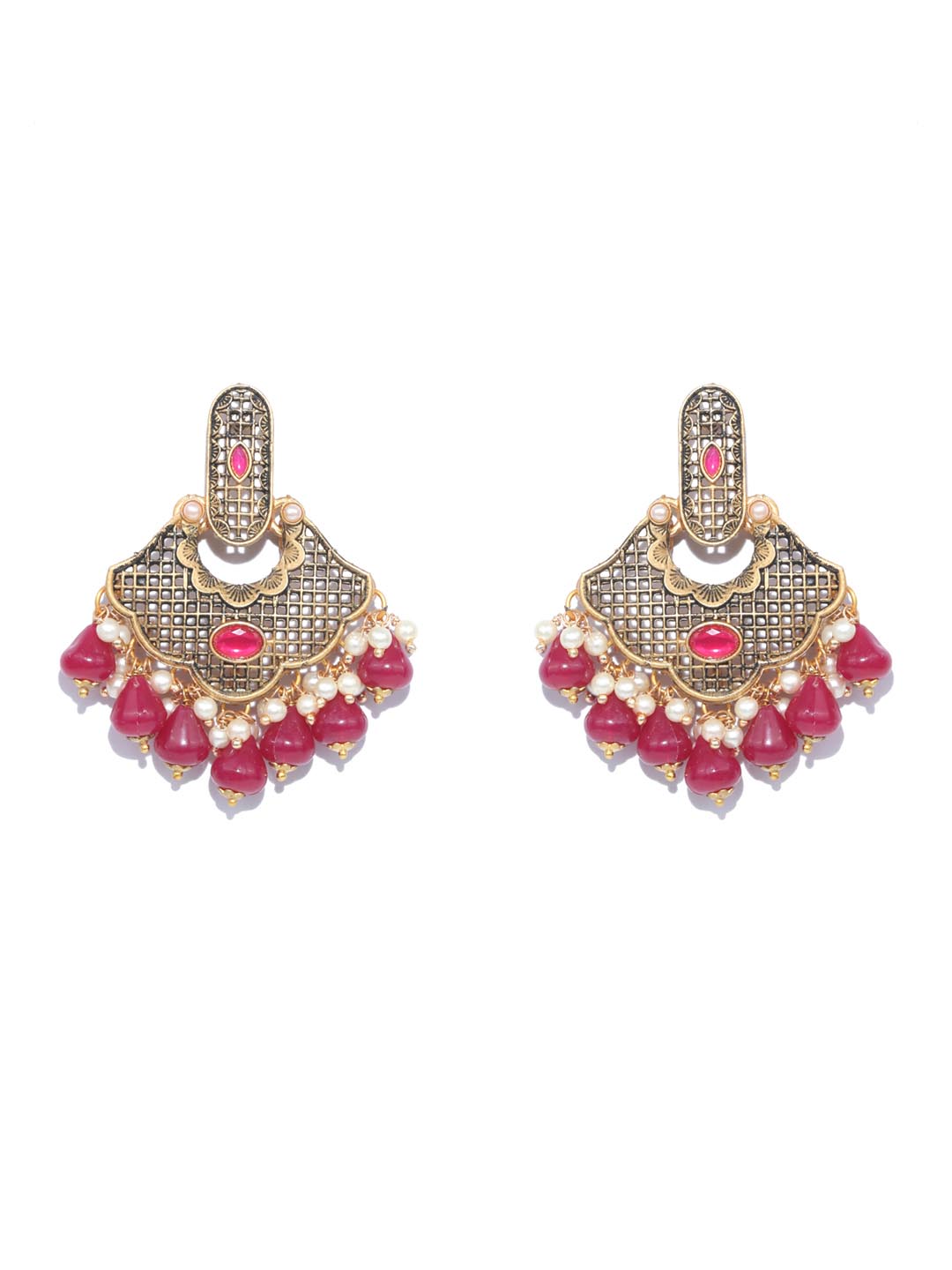Priyaasi Women Magenta Kundan Pearls Gold Plated Chandbali Earrings - Distacart