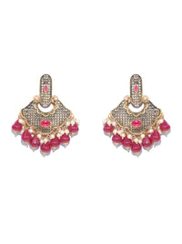 Thumbnail for Priyaasi Women Magenta Kundan Pearls Gold Plated Chandbali Earrings - Distacart