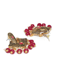 Thumbnail for Priyaasi Women Magenta Kundan Pearls Gold Plated Chandbali Earrings - Distacart
