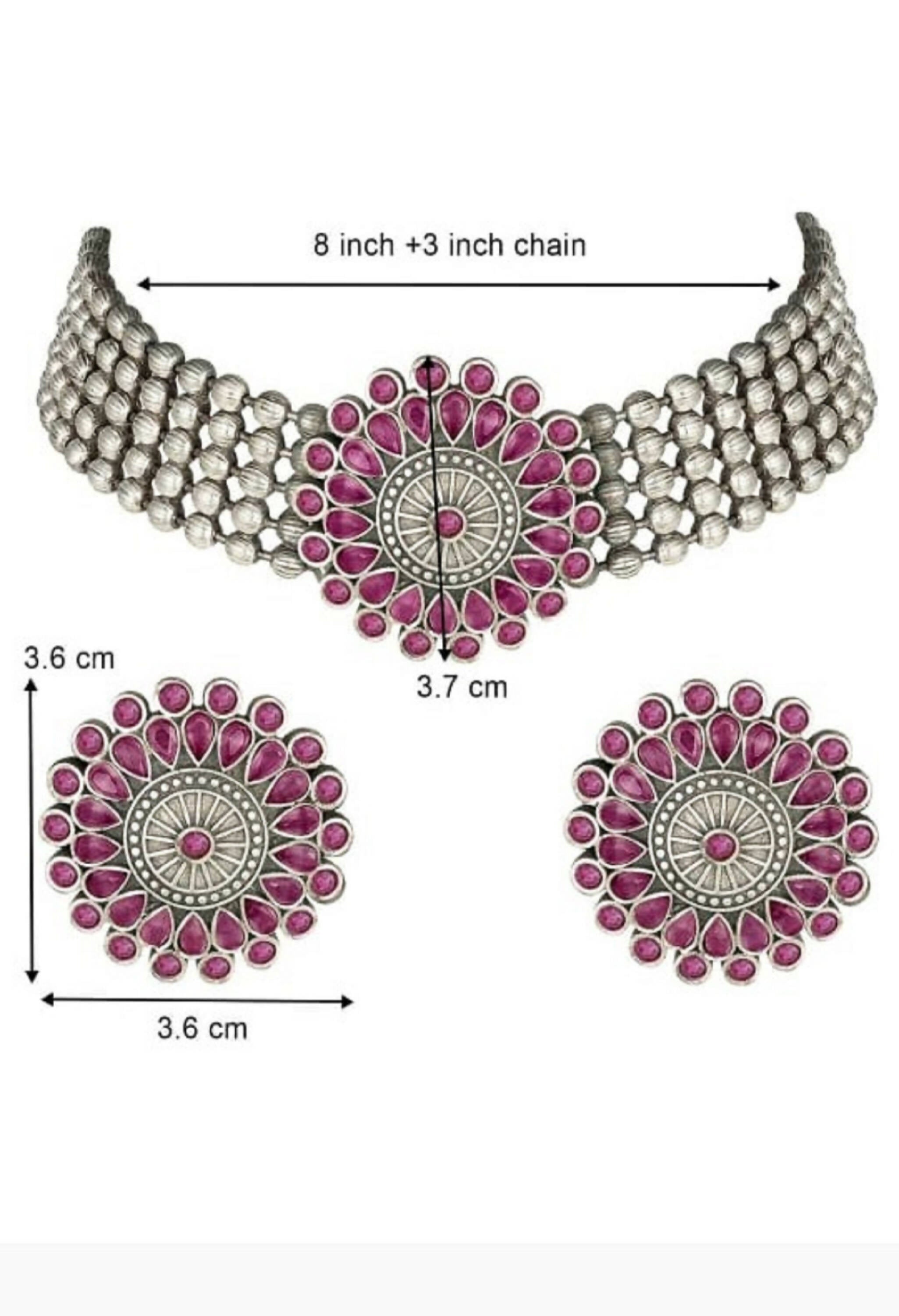 Mominos Fashion Johar Kamal Oxidised Silver-Plated Brass Finish Kundan Choker For Women (Pink) - Distacart