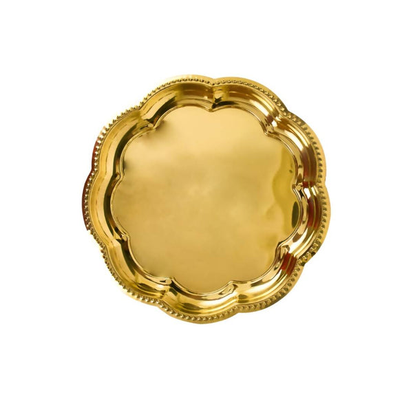Spillbox Gold-Toned Brass Zig Zag Round Thali Round Pooja Essential - Distacart