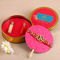 Thumbnail for Flower Design Kundan Rakhi and Kaju Rolls Box - Distacart