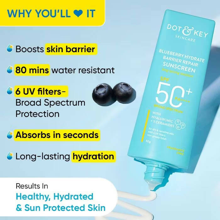 Dot & Key Blueberry Hydrating Barrier Repair Face Sunscreen SPF 50+ - Distacart