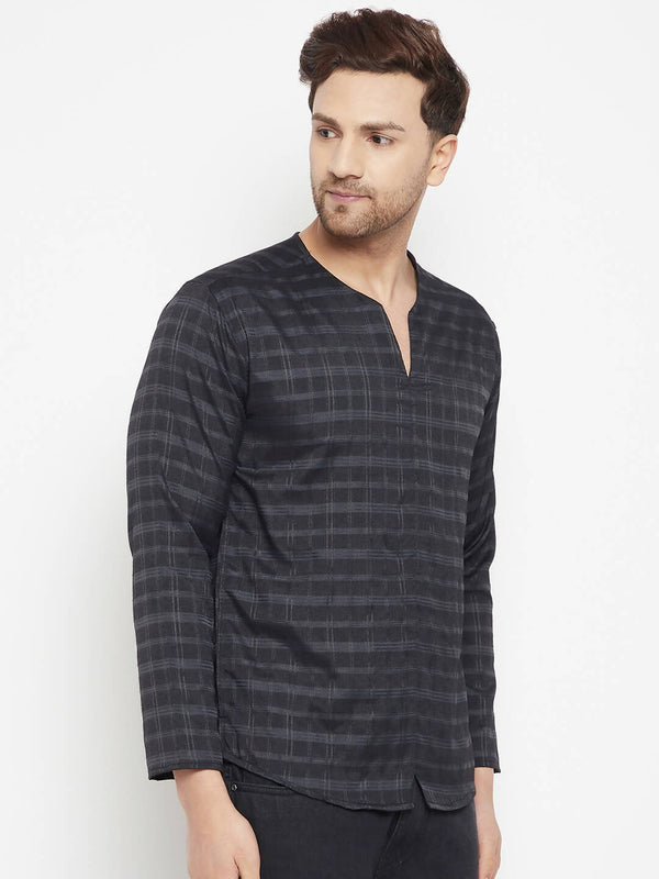 Even Apparels Black Viscose Men's Kurta With Slit Neckline - Distacart