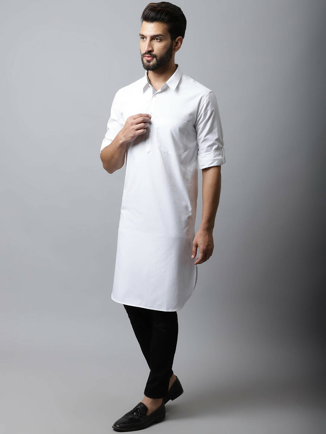Even Apparels White Color Pure Cotton Solid Men's Kurta With Shirt Collar (SLD1203) - Distacart