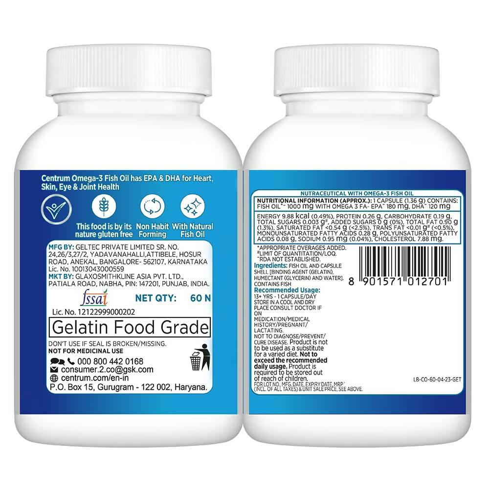 Centrum Omega-3 Fish Oil Capsules for 13 + Years - Distacart