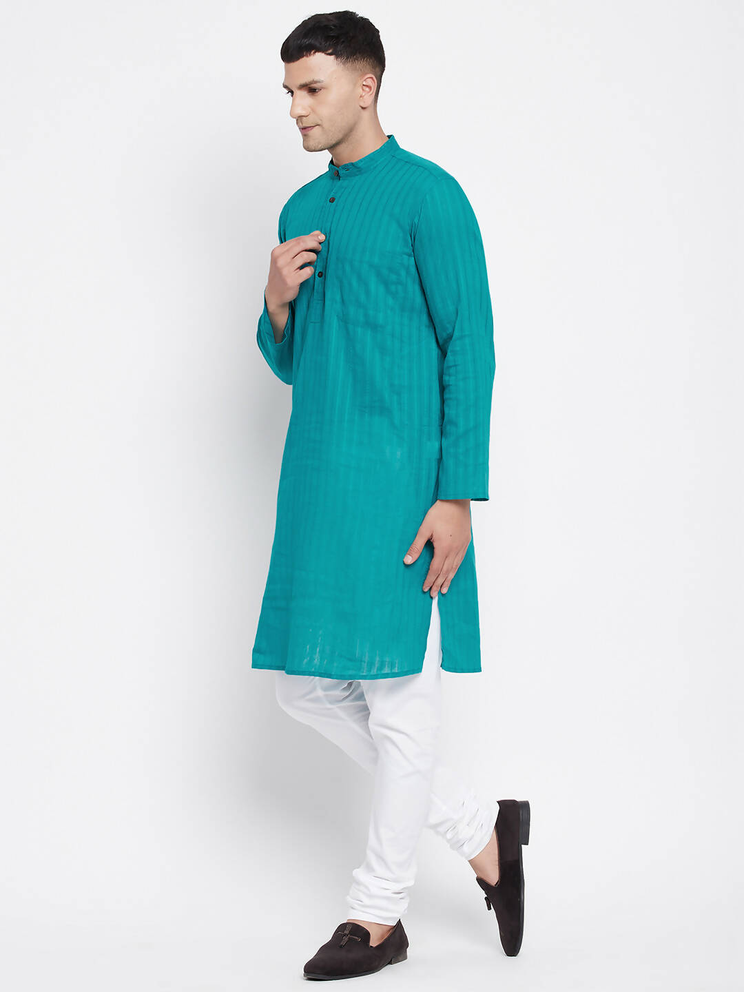 Even Apparels Green Pure Cotton Men's Kurta With Band Collar - Distacart