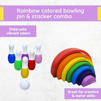 Thumbnail for Matoyi Rainbow Colored Bowling Pin And Stacker Combo - Distacart