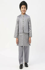 Thumbnail for Lil Drama Mehfil Grey Kurta Pant Jacket Set For Boys - Distacart