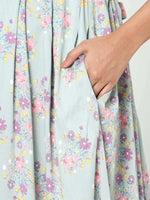 Thumbnail for Manet Three Fourth Maternity Dress Pink Floral Print With Concealed Zipper Nursing Access - Green - Distacart