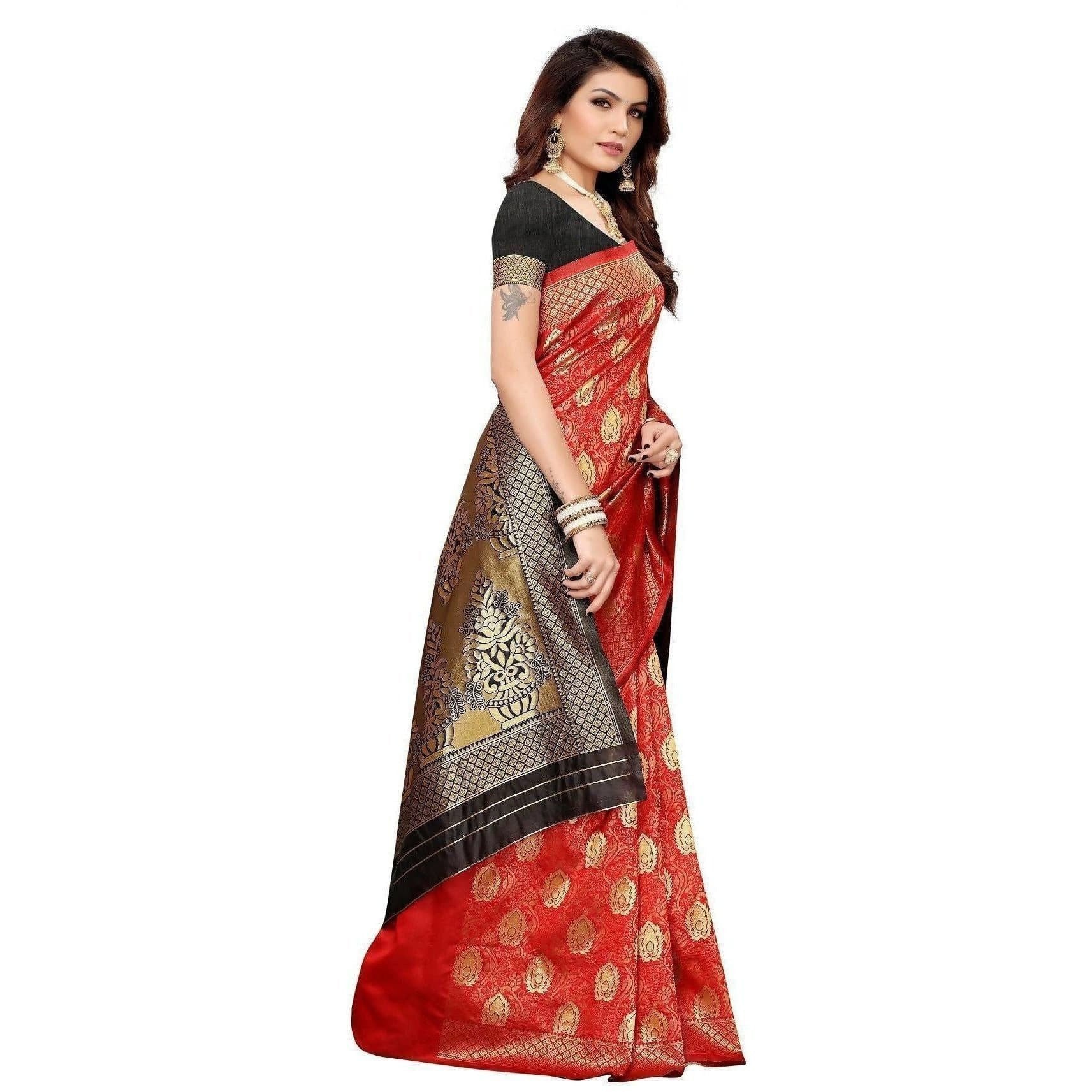 Vamika Banarasi Jaquard Red Weaving Saree (BANARASI 05)