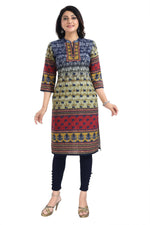 Thumbnail for Snehal Creations Multicolored Designer Digital Print Cotton Slub Fabric Long Kurti Tunic - Distacart