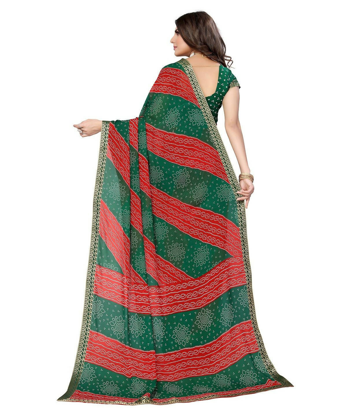 Vamika Green Georgette Printed With Lace Saree (MANYA GREEN RED) - Distacart
