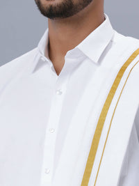 Thumbnail for Ramraj Cotton Premium Wedding White Readymade Dhoti, Shirt & Towel Set Dhanvanthri - Distacart