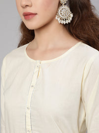 Thumbnail for NOZ2TOZ Women Cream Straight Solid Kurta With Trouser And Art Silk Dupatta - Distacart