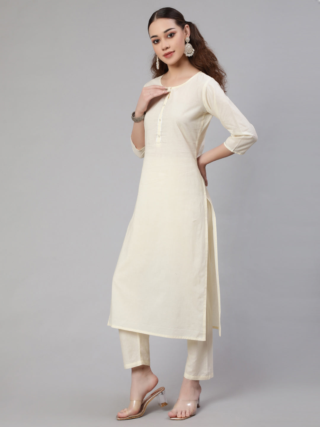 NOZ2TOZ Women Cream Straight Solid Kurta With Trouser And Art Silk Dupatta - Distacart