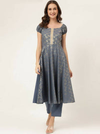 Thumbnail for FIORRA Women's Grey Poly Crepe A-Line Kurta Set - Distacart