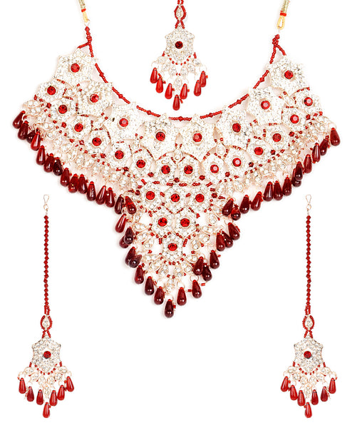 Gold-Plated Alloy Handcrafted Semi Bridal Grand Look Necklace Set - The Pari - Distacart