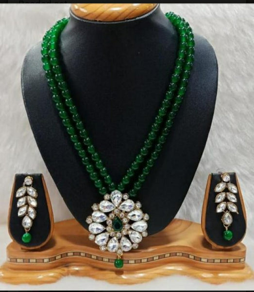 Gold-Plated Alloy Green Beaded Rhinestones Pendant Set - The Pari - Distacart