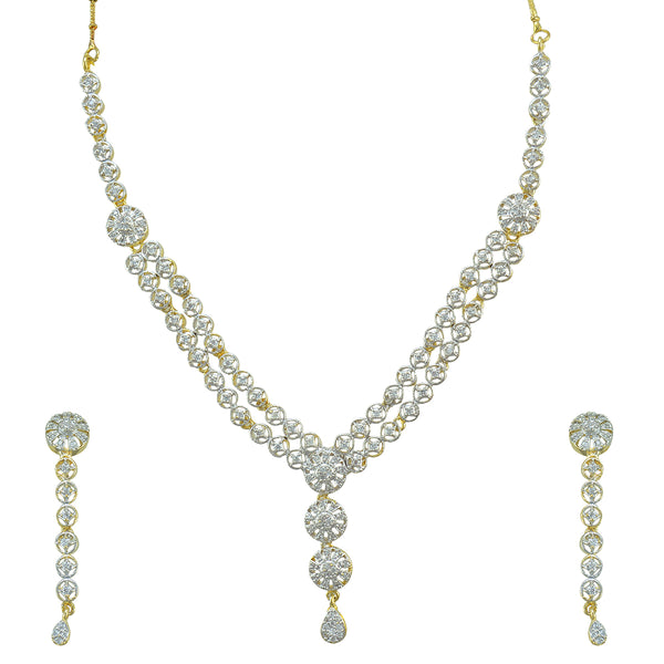 Rhodium-Plated Alloy Double Line Ad Necklace Set - The Pari - Distacart