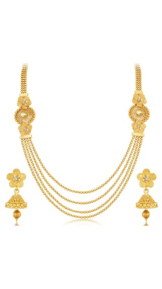 Gold-Plated Alloy Long Layered Golden Necklace Set - The Pari - Distacart