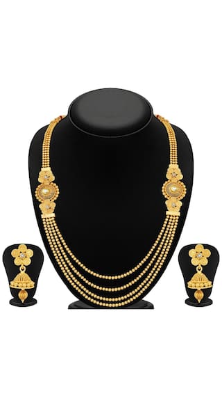Gold-Plated Alloy Long Layered Golden Necklace Set - The Pari - Distacart