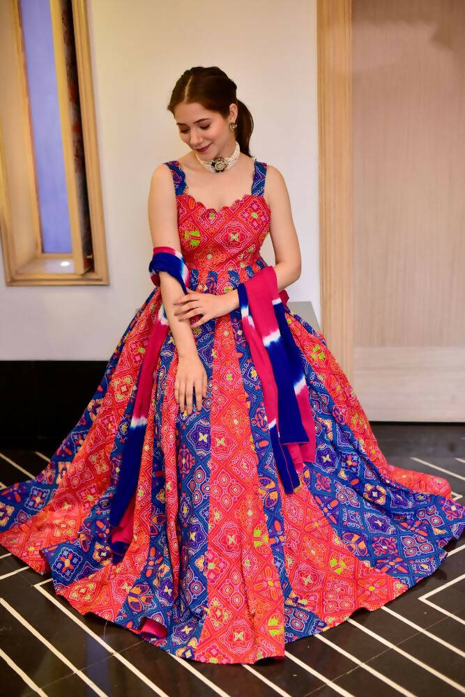 Partywear Designer Green Yellow Pure Maslin Gown - Anbazaar - Distacart